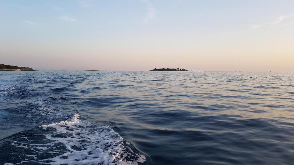an island in the middle of a body of water at Mobile Homes Banko in Bijela Uvala and Zelena laguna in Poreč