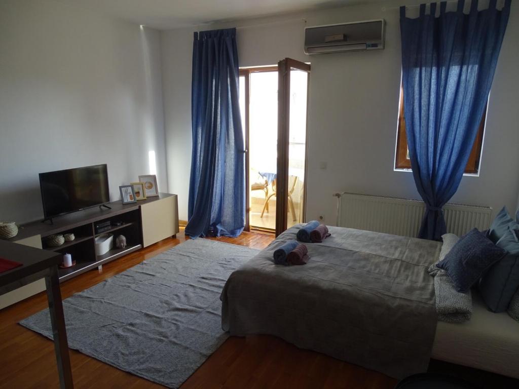 Postel nebo postele na pokoji v ubytování Blue Apartment