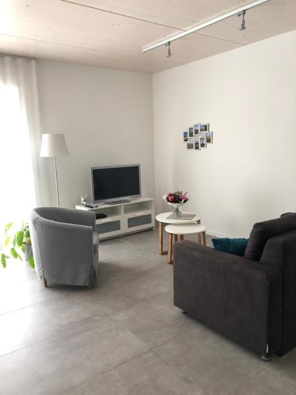 巴特諾因阿爾－阿爾韋勒的住宿－Ferienwohnung Landskroner Blick，带沙发和电视的客厅