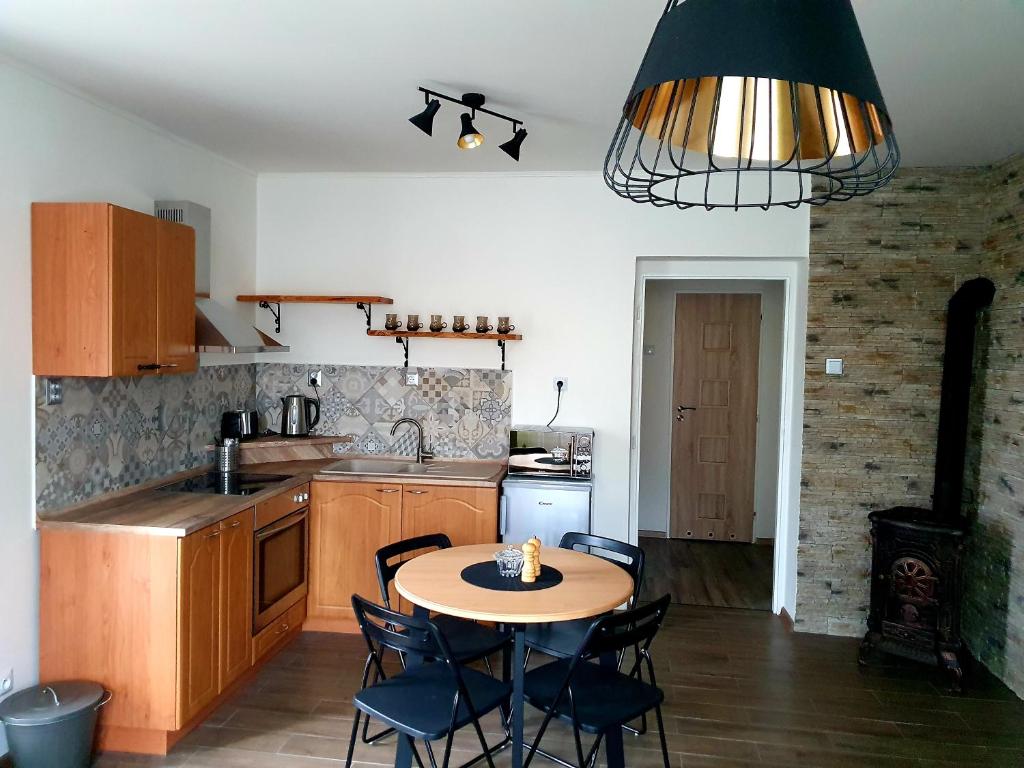 - une cuisine avec une table et des chaises dans la chambre dans l'établissement Apartmán Wake, à Česká Lípa