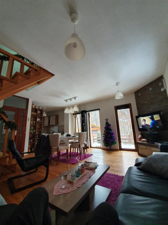 a living room with a couch and a table at Lodge Zeleni svet in Crni Vrh