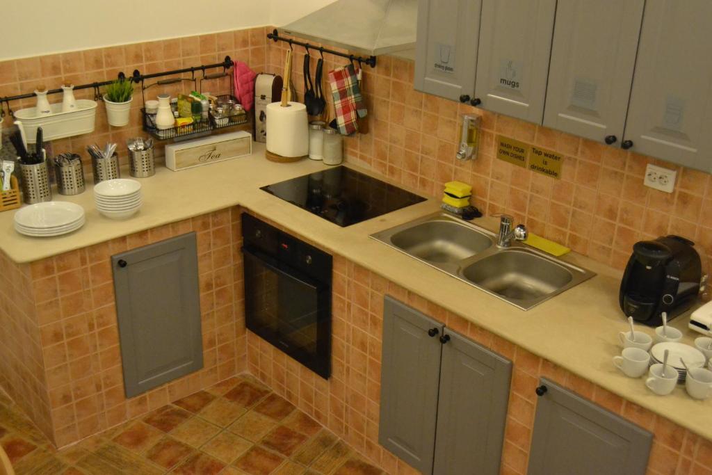 Kuchyň nebo kuchyňský kout v ubytování Antique Hostel
