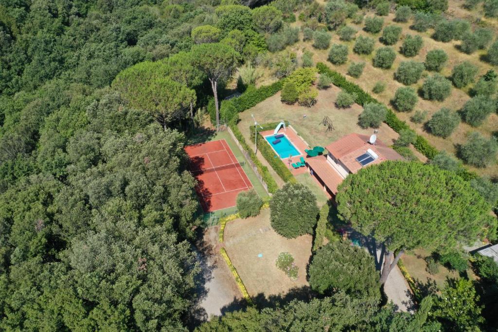 リパルベッラにあるTenuta Fontespadiniのプールと木々のある家の頭上