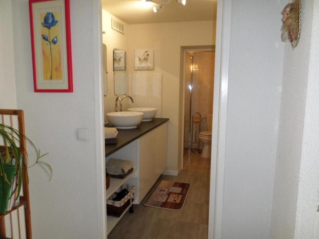 een badkamer met een wastafel en een toilet. bij Spa Apartment in Saint-Maurice