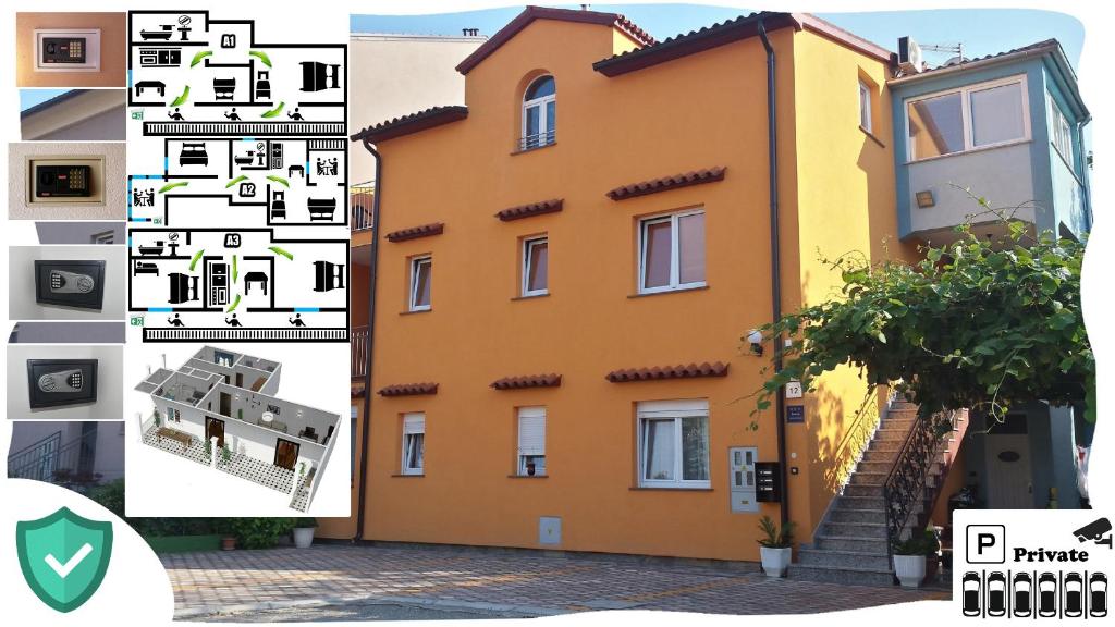 een collage van foto's van een gebouw met een huis bij Apartments Stošić in Rovinj