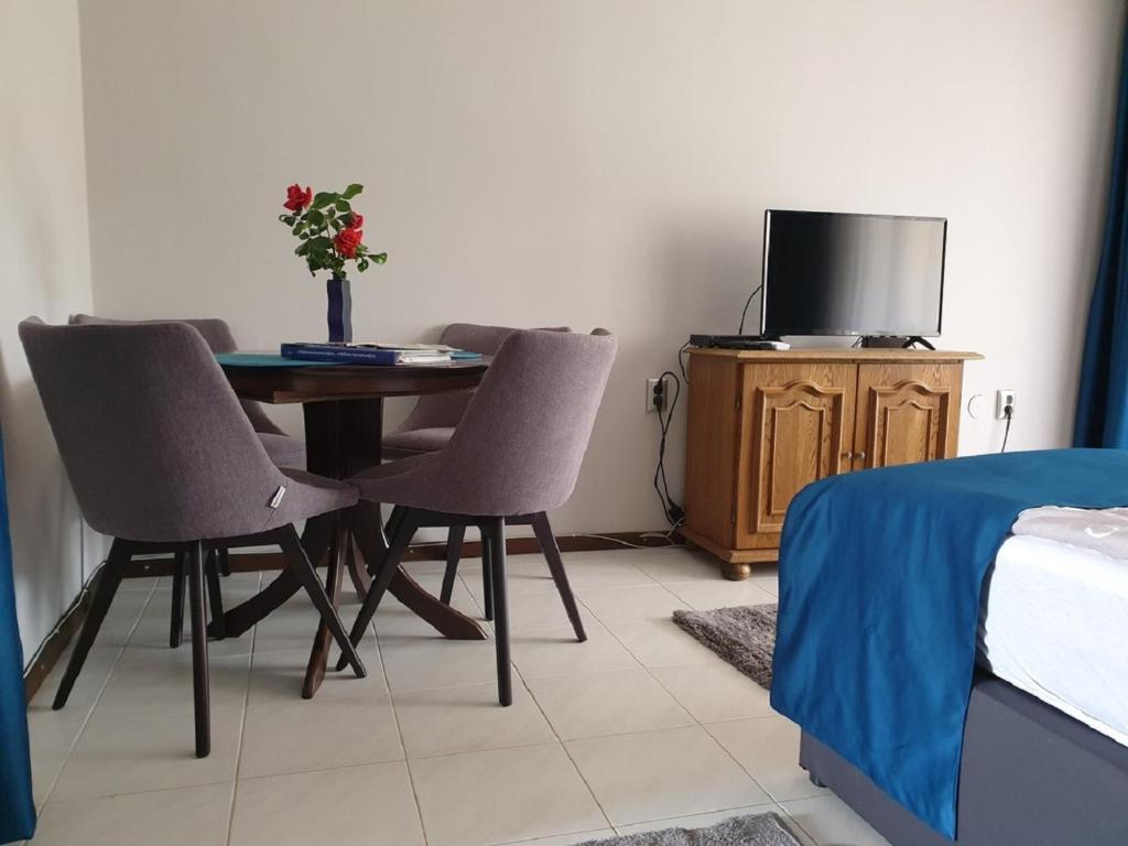Telewizja i/lub zestaw kina domowego w obiekcie Titi Boutique Apartmanok