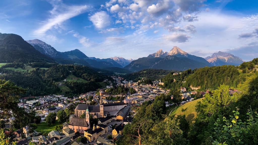 a town in a valley with mountains in the background at Marktplatz14 - Berchtesgaden Zentrum in Berchtesgaden
