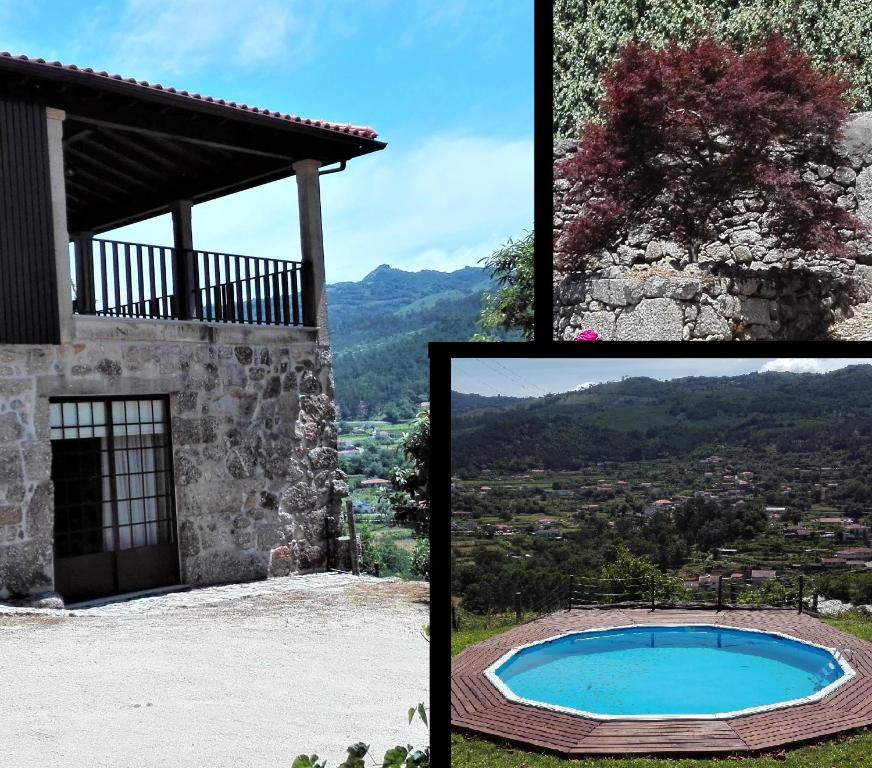 a collage of photos of a house and a swimming pool at Quinta da Mata in Ponte da Barca