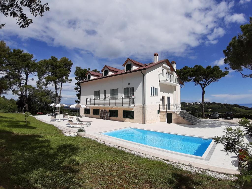 a house with a swimming pool in front of it at Villa De Ruschi in Montacuto
