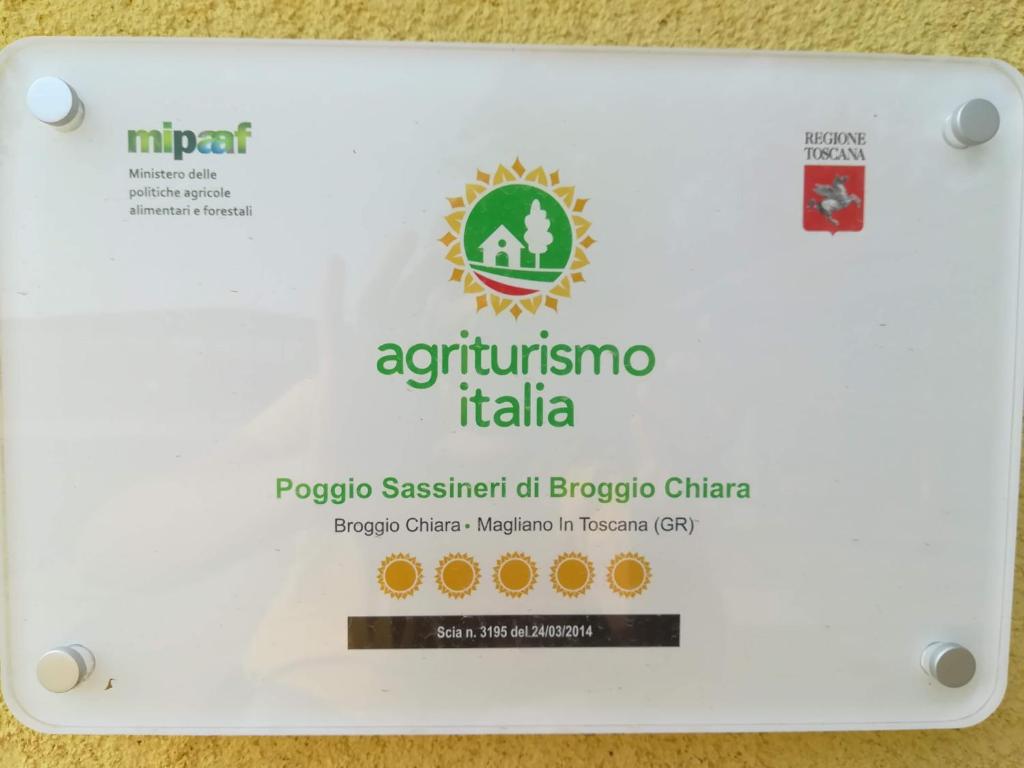 Certifikát, hodnocení, plakát nebo jiný dokument vystavený v ubytování Agriturismo Poggio Sassineri