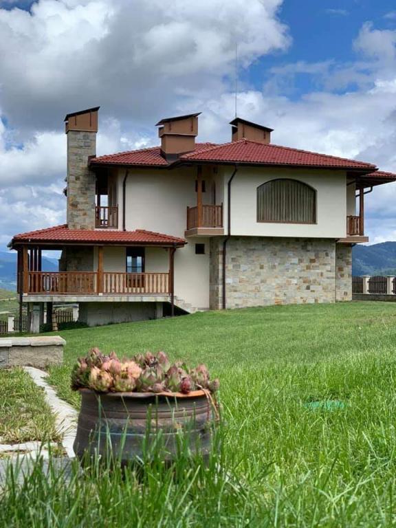 a house with a bowl of flowers in front of it at Вили Чала in Chala
