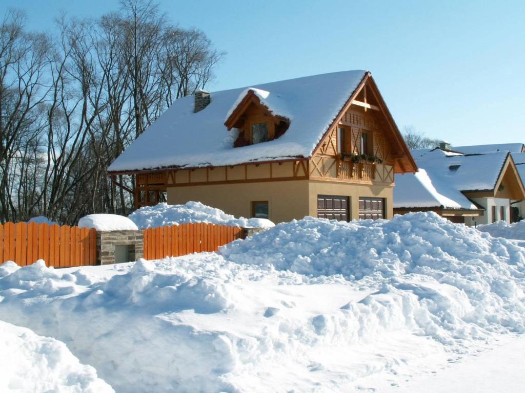 巴特佐維克的住宿－天空公寓，房子前面的一堆雪