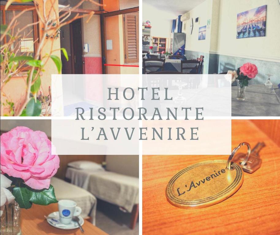 een collage van foto's van een referentielocatie van een hotel bij Hotel Ristorante L'Avvenire in Gizzeria