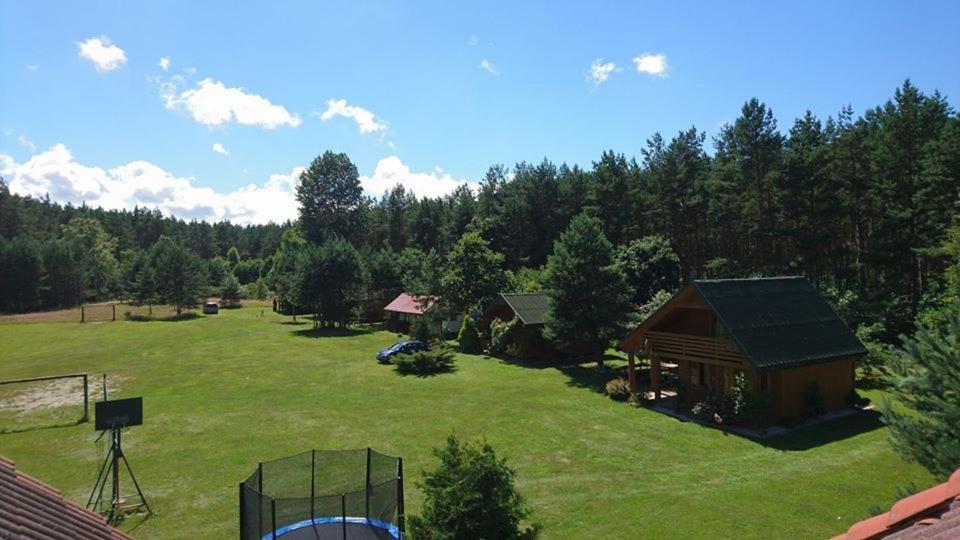 an aerial view of a large green field with a house at U Krzysztofa in Kopalino