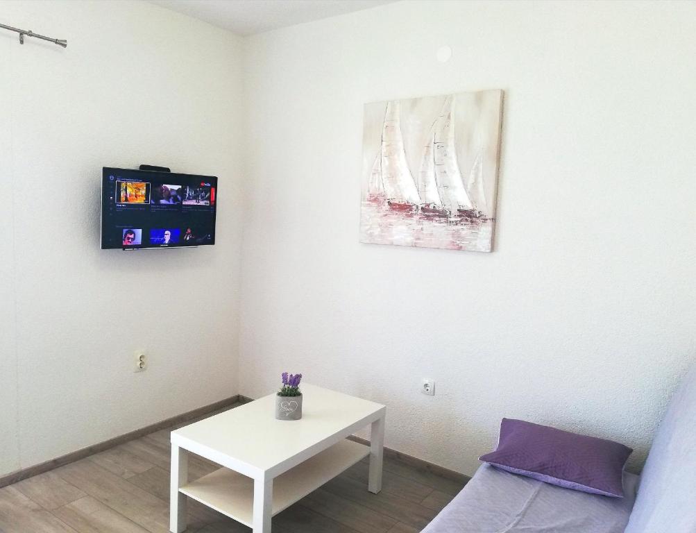 Televízia a/alebo spoločenská miestnosť v ubytovaní Apartments Amfora