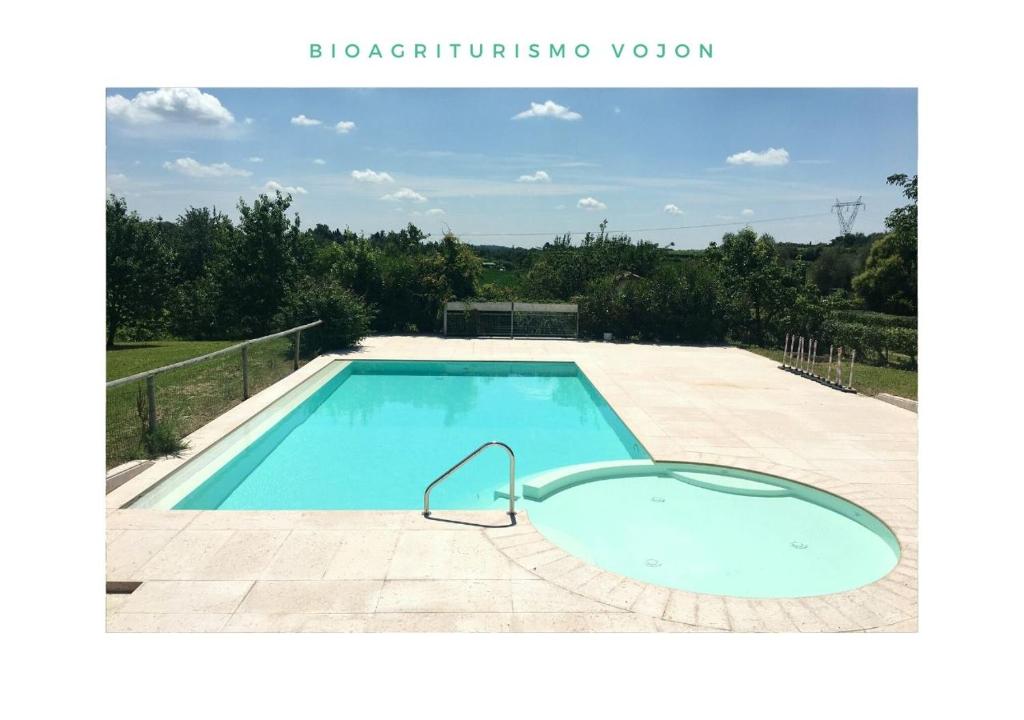 a swimming pool in the middle of a patio at Bio Agriturismo Vojon in Ponti Sul Mincio