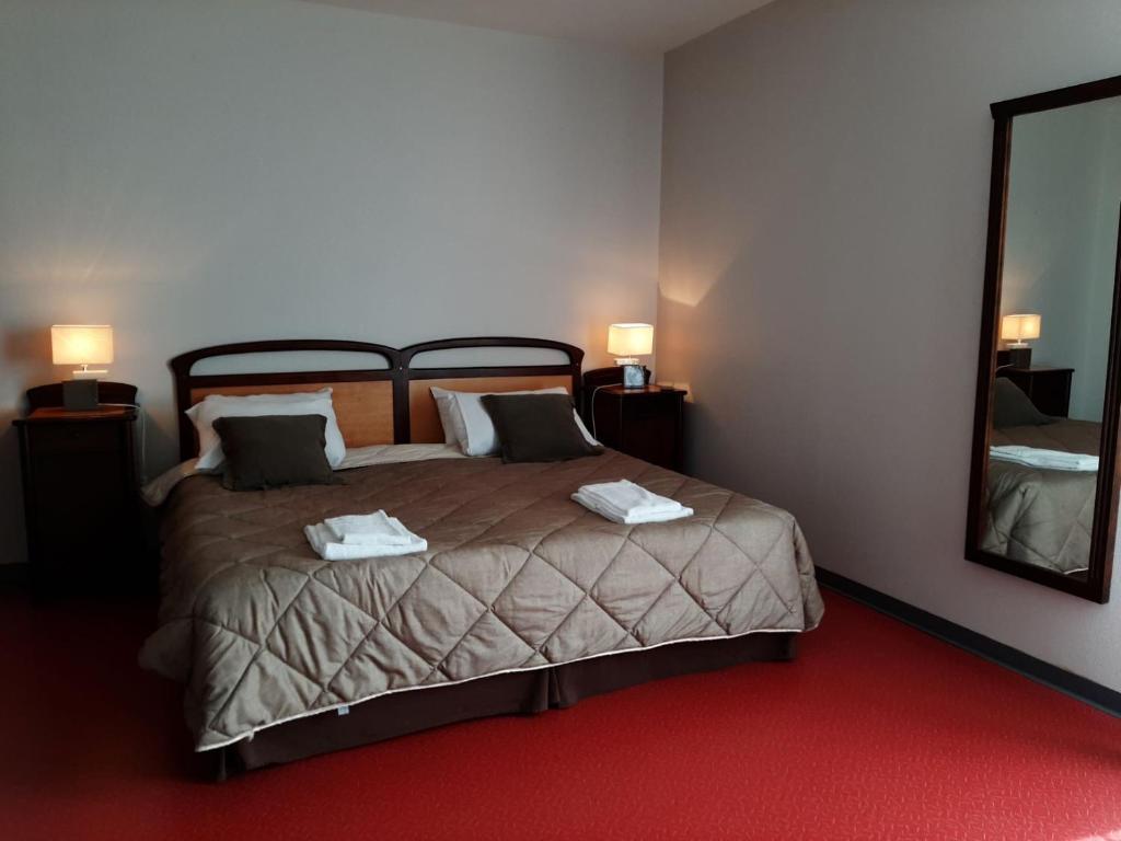 Кровать или кровати в номере LOGIS - Hôtel & Restaurant le Grand Terre