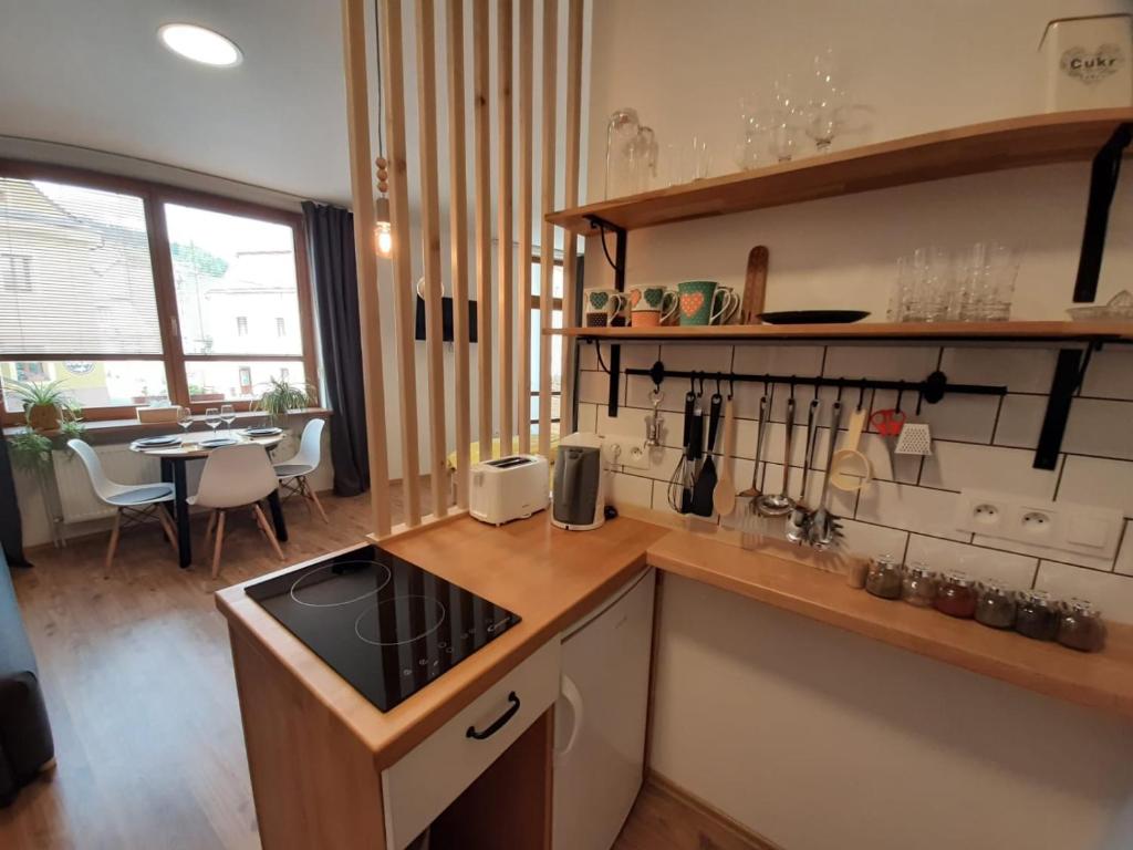 Kuchyň nebo kuchyňský kout v ubytování Apartmány AMADE Jeseníky