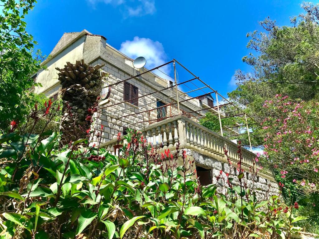 a building with a bunch of flowers in front of it at Villa Kralj Mljet in Saplunara