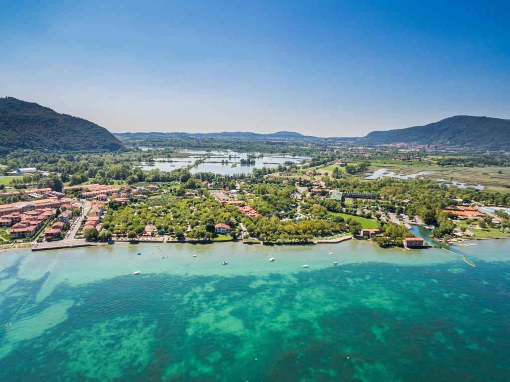 an aerial view of a large body of water at Camping Del Sole Village in Iseo