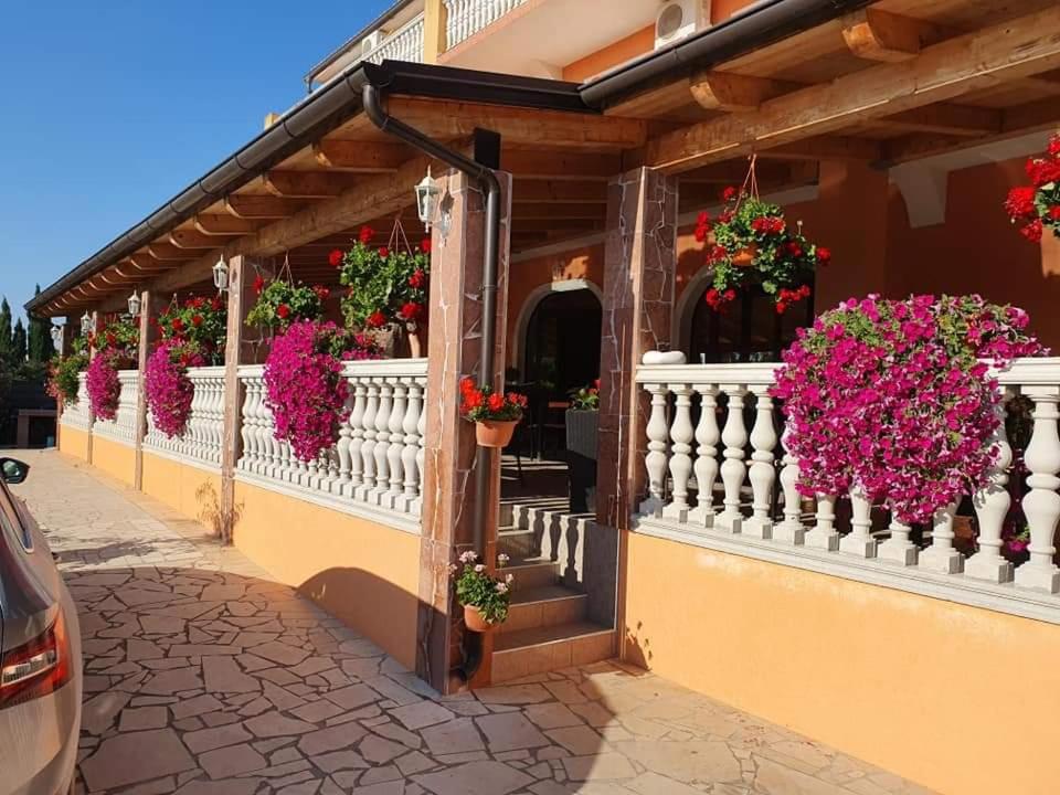 budynek z skrzyniami kwiatowymi na balkonie w obiekcie VILLA NIKOLINA w Medulinie