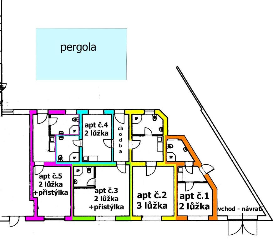 Půdorys ubytování Studia Lužičan