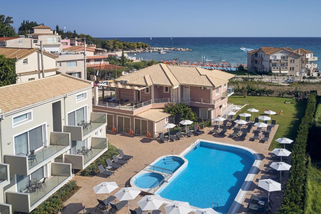 an aerial view of a resort with a swimming pool at Zoi Apartments in Tsilivi