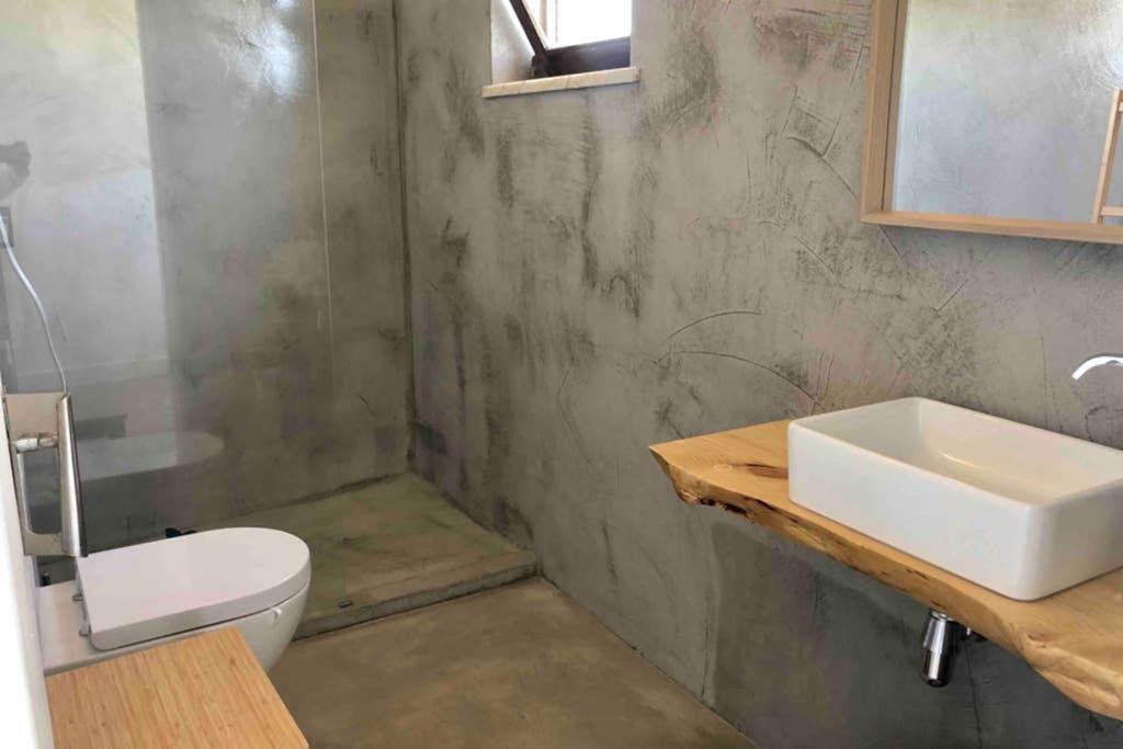 La salle de bains est pourvue d'un lavabo et de toilettes. dans l'établissement Porto Covo Bay House, à Porto Covo