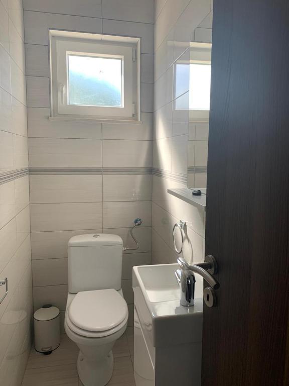 łazienka z toaletą, umywalką i oknem w obiekcie La Dolce Vita Apartment w mieście Posedarje