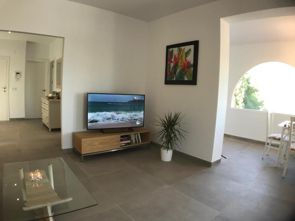 Televízia a/alebo spoločenská miestnosť v ubytovaní Villa Rafaela