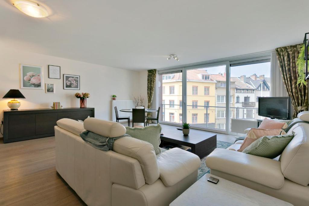 Posezení v ubytování Lichtrijk appartement Oostende