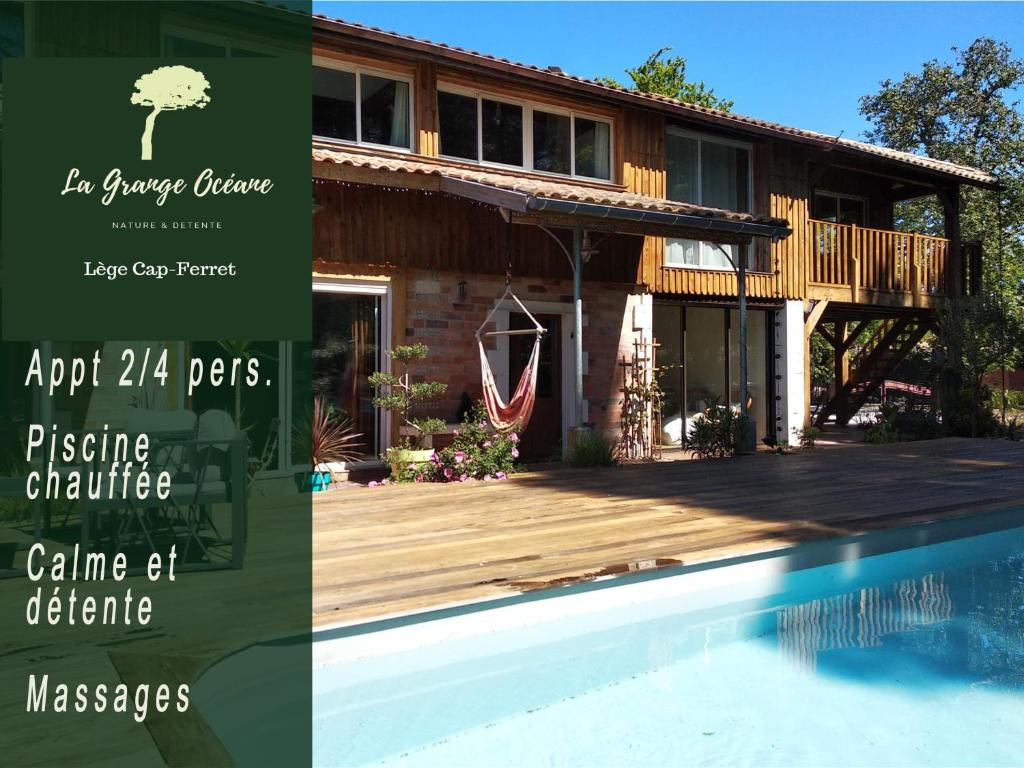 a house with a swimming pool in front of it at La Grange Océane SPA & Piscine chauffée en saison in Lège-Cap-Ferret