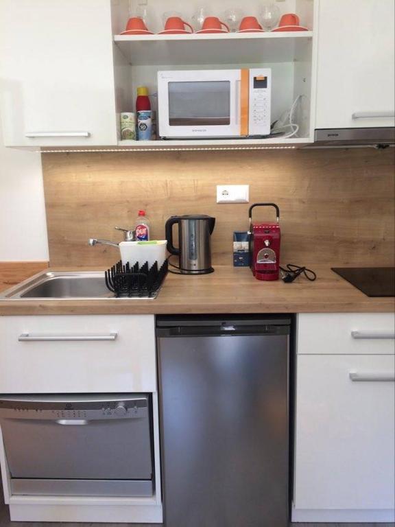 Kuchyň nebo kuchyňský kout v ubytování Apartment Obertraun