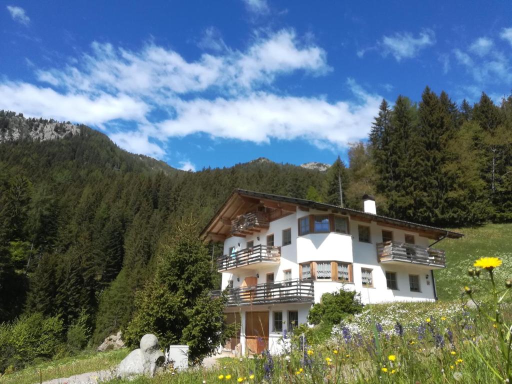 a house in the mountains with a field of flowers at Obkirchhof in Unsere Liebe Frau im Walde