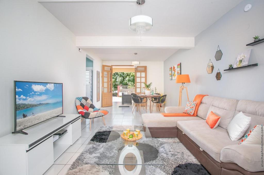 TV a/nebo společenská místnost v ubytování Le Brin d'Amour Apartment