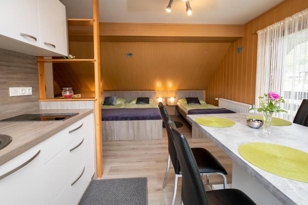Kuchyň nebo kuchyňský kout v ubytování Apartment Kikelj
