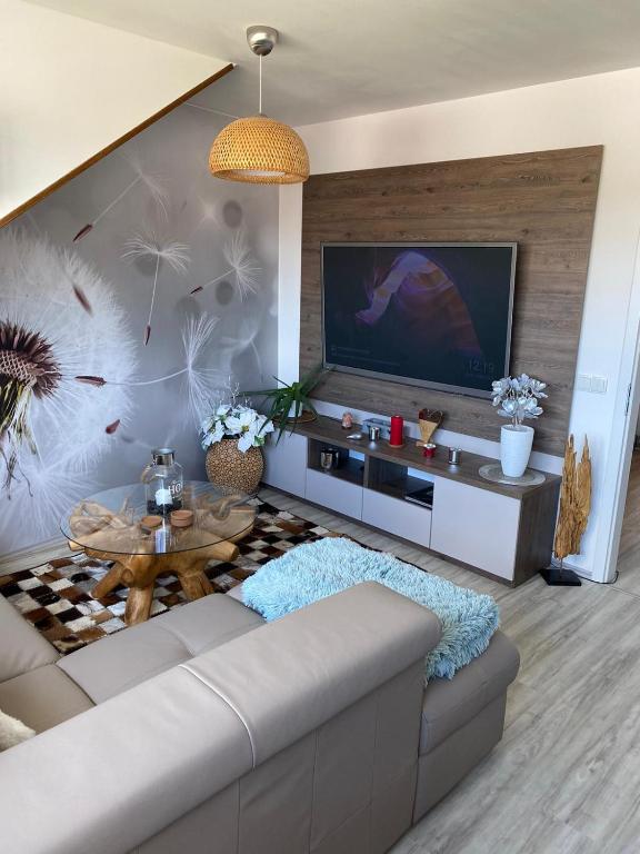 Telewizja i/lub zestaw kina domowego w obiekcie Deluxe apartmán Liščí kopec