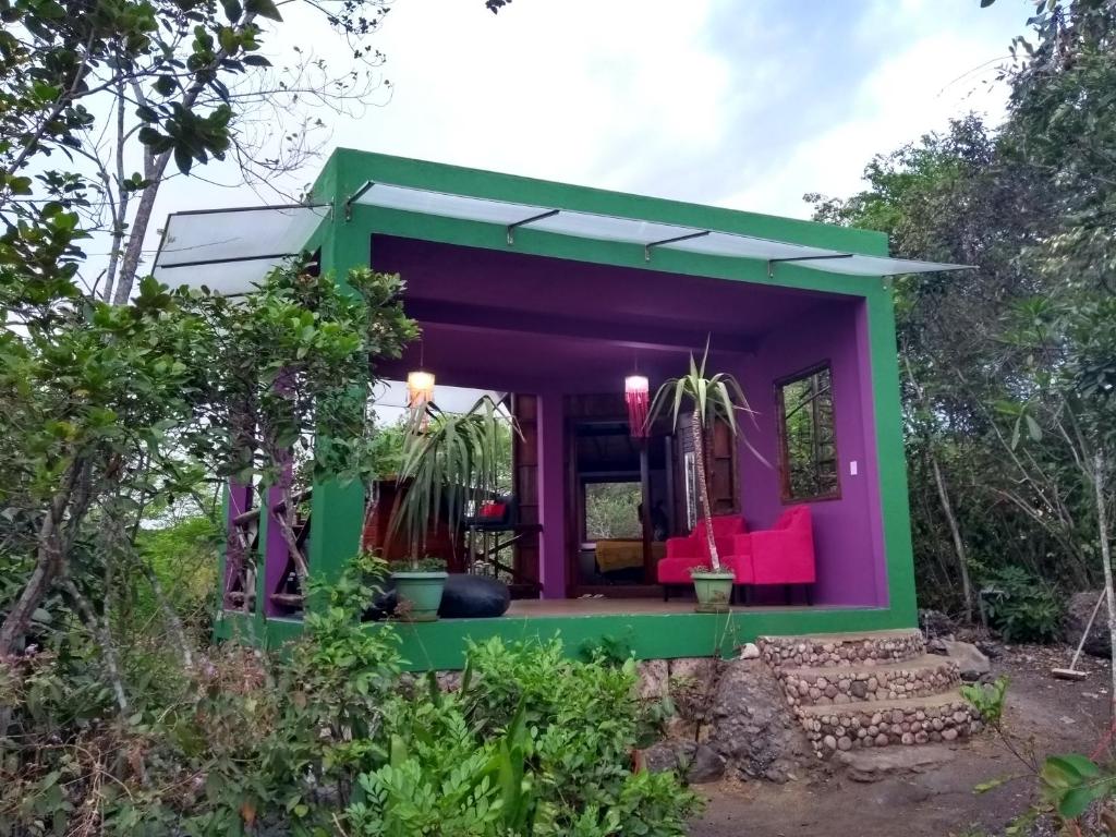 a house with a green and purple exterior at Jamiro House ,casa mirante, autossustentavel in Lençóis