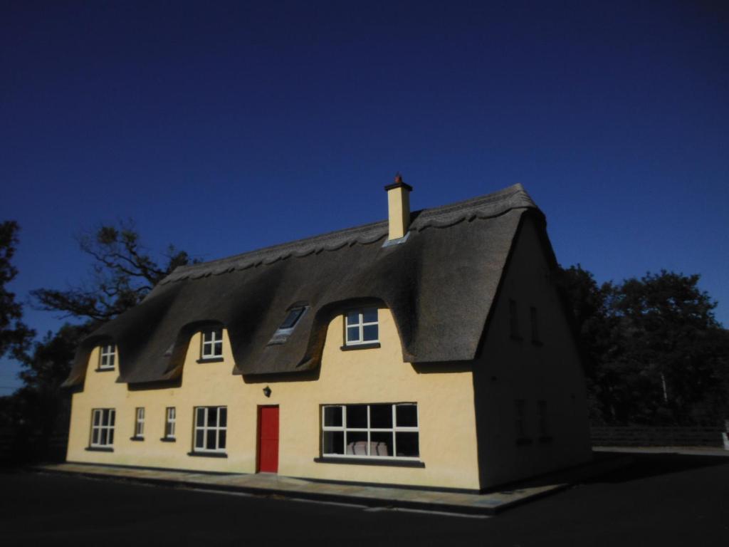 a house with a black roof and a red door at Inspiration Lodge in Anascaul