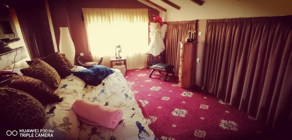 uma sala de estar com uma cama e uma janela em The House in the Meadow em Ioannina