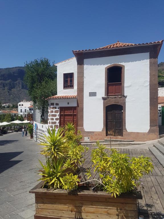 a white and brown building with plants in front of it at RK La Casona de Tejeda in Tejeda