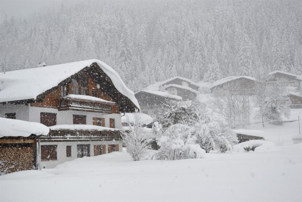 ein schneebedecktes Haus in einem Schneesturm in der Unterkunft Ferienwohnungen Anja in Steeg