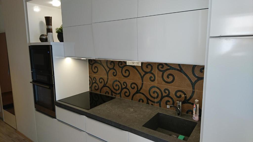 Kuchyň nebo kuchyňský kout v ubytování Galerius Golden Beach Apartment