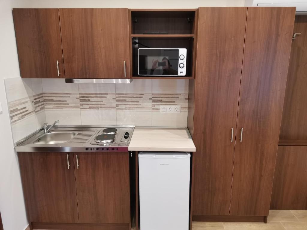 A kitchen or kitchenette at Termál Apartmanház
