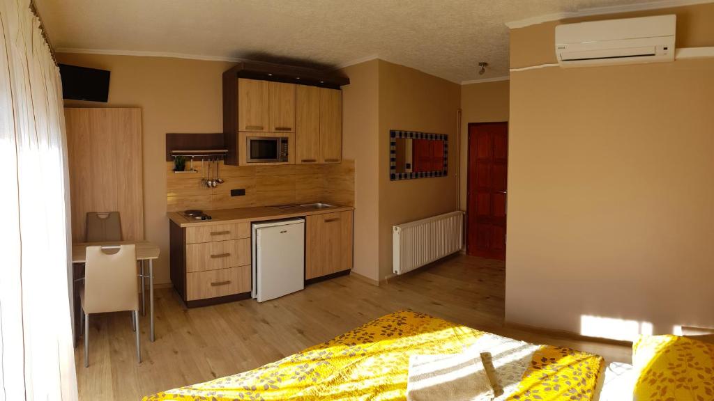 Kuchyň nebo kuchyňský kout v ubytování Napsugár Apartmanház