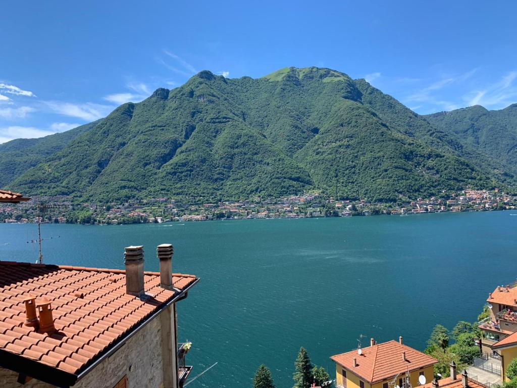 a view of a body of water with a mountain at La Casa del Mastro - Como Lake in Pognana Lario
