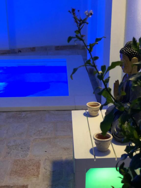 a table with twootted plants on top of it at Le Due Pigne in Taranto