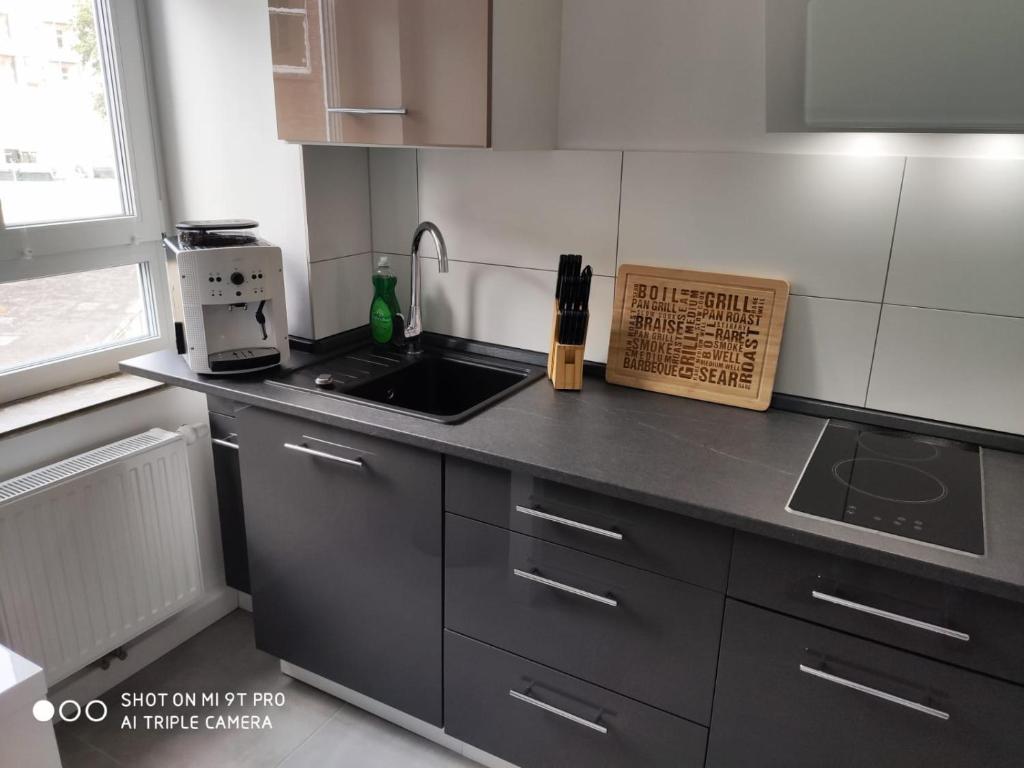 a kitchen with a sink and a counter top at Ferienwohnungen Wilhelmshöher Allee in Kassel