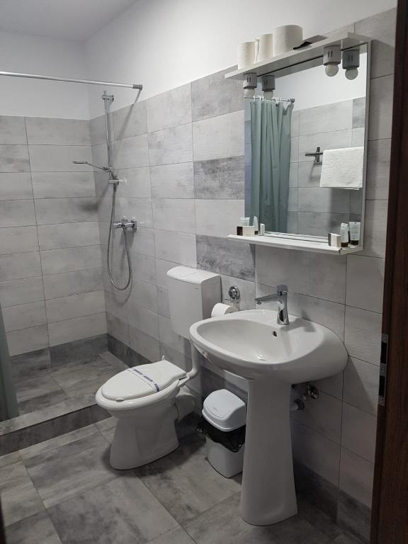 a bathroom with a toilet and a sink at Vila La Matache in Eforie Nord