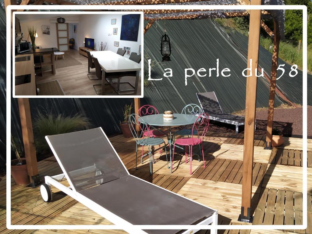 a picture of a patio with a chair and a table at La perle du 58 - T2 Parking Wifi Terrasse CLIM in Rodez